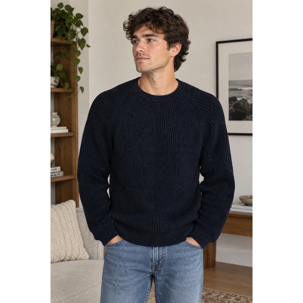 Alex Cannon Mens Merino Wool Sweater Sz L Ribbed Minimalist Quiet Luxury Classic